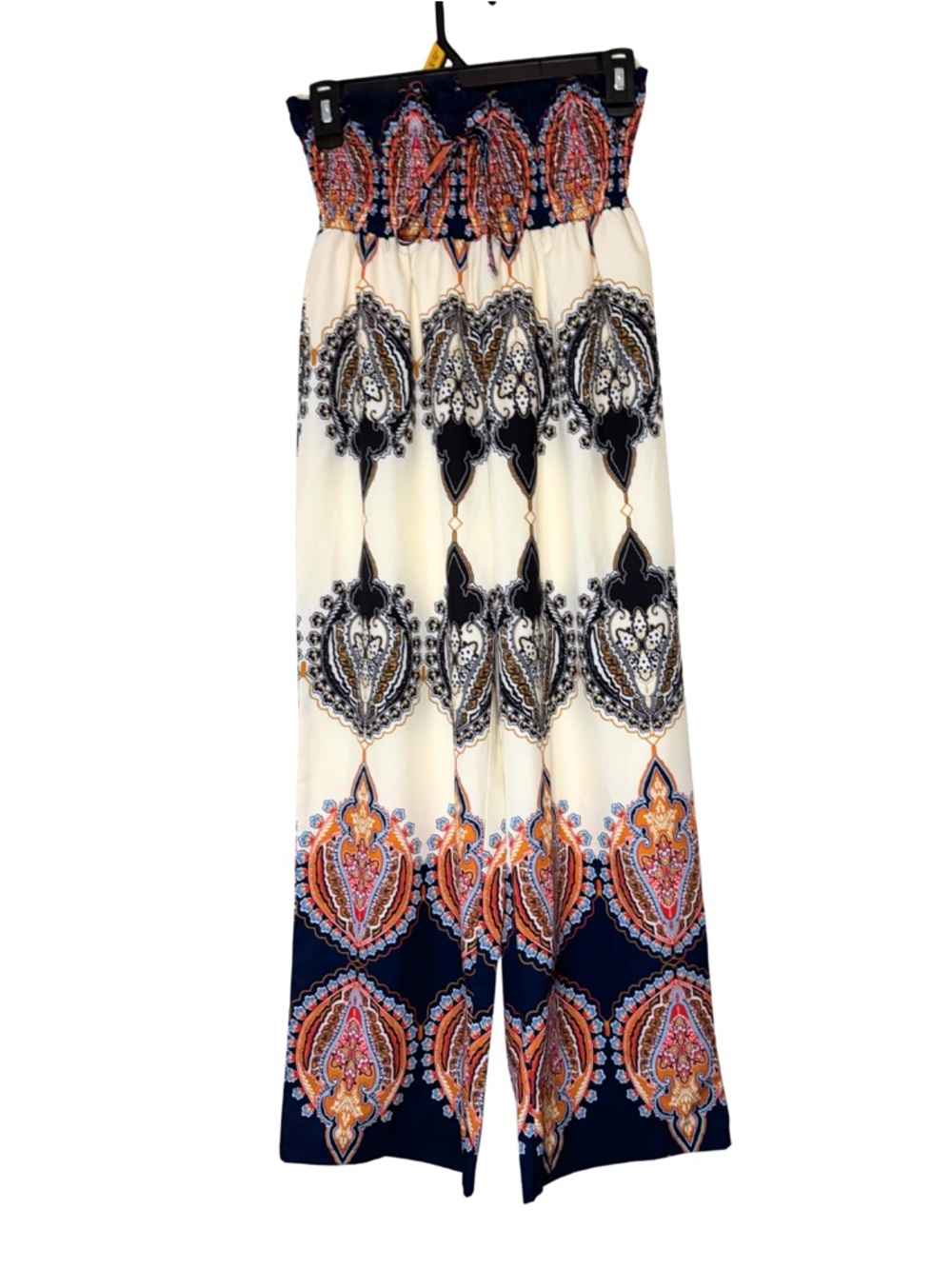 Ivory & Navy Blue Elastic Waist High Rise Wide Leg Pants - Picture 1 of 4